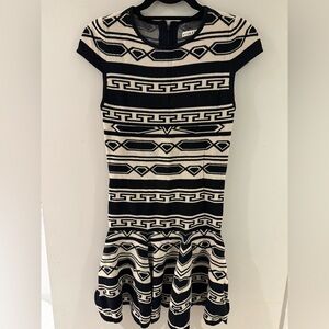 Alice + Olivia Black and Oatmeal Geometric Mini Dress